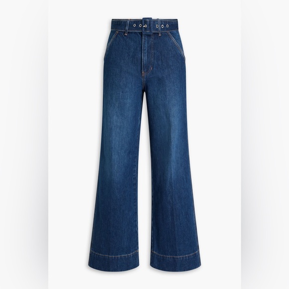 Veronica Beard Denim - Veronica Beard Taylor Wide Leg High Rise Dark Denim Belted Long Trouser Jeans 27